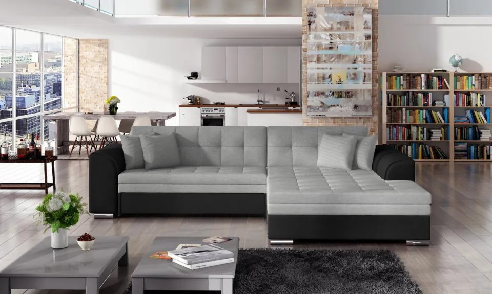 Coltar tapitat, extensibil, 295x80x195 cm, Sorento R02, Eltap (Culoare: Gri deschis texturat / Gri inchis piele)
