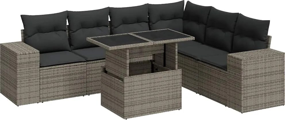 vidaXL Set canapele de grădină, 7 piese, cu perne, gri, poliratan