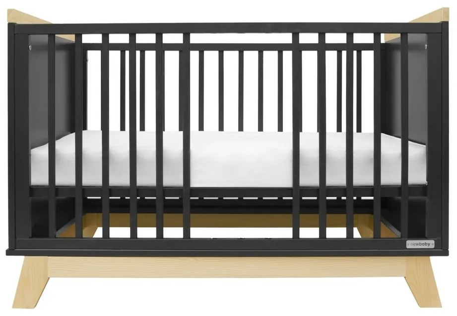 New Baby Crib Marcus cu barieră, negru / natural