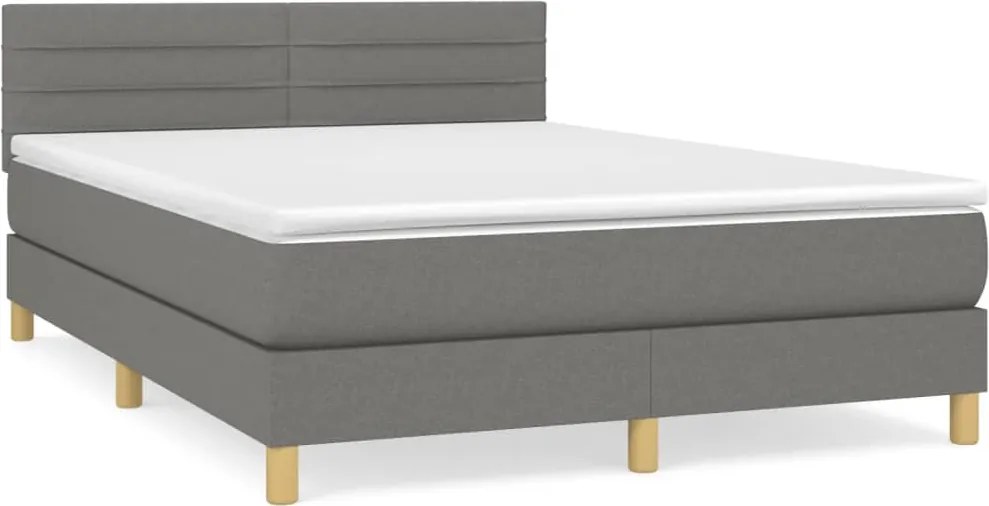 vidaXL Pat box spring cu saltea, gri închis, 140x200 cm, textil