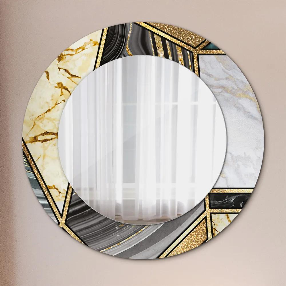 Oglinda cu decor rotunda Marmură și aur