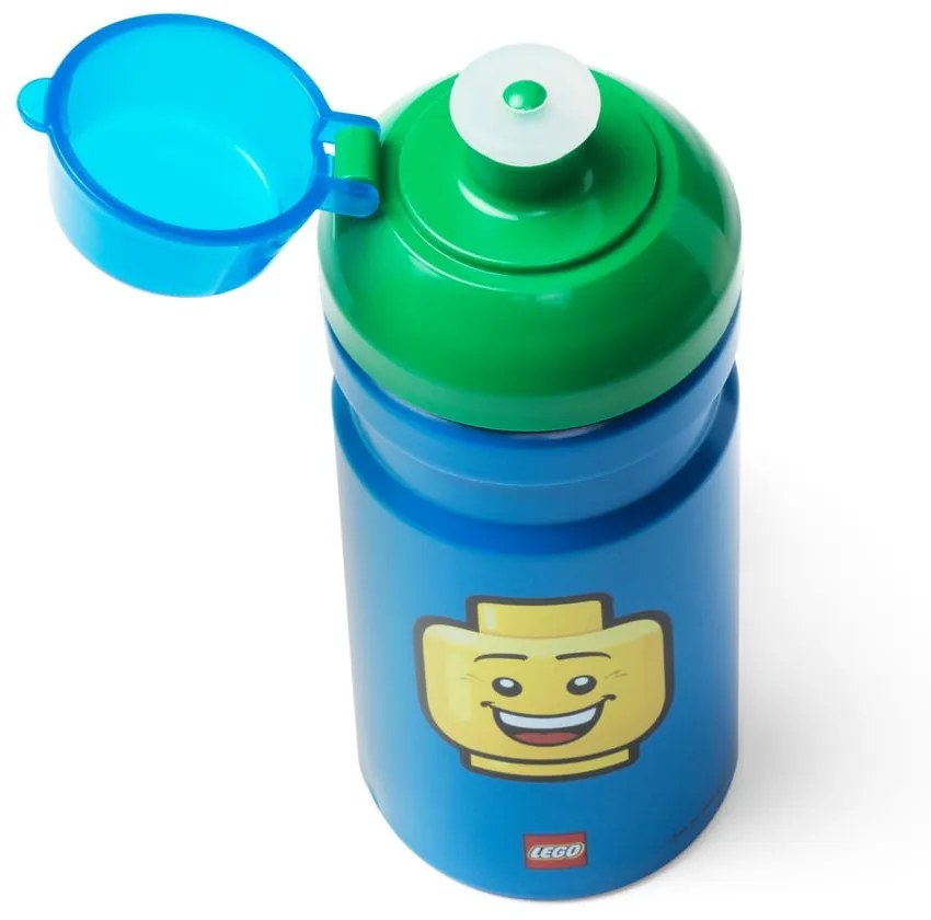 Sticlă pentru apă cu capac verde LEGO® Iconic, 390 ml, albastru