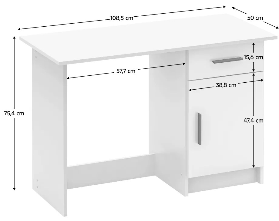 Birou pentru pc , 108.5 cm lungime , alb , modern