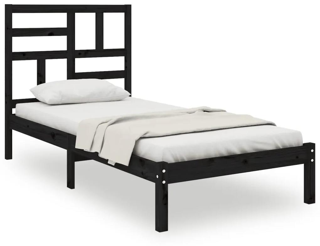 3105914 vidaXL Cadru de pat mic single, negru, 75x190 cm, lemn masiv