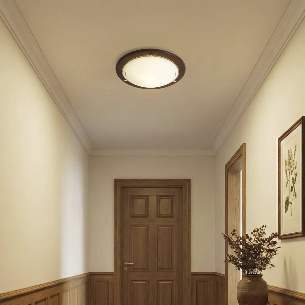 Plafonieră clasică din lemn de nuc cu sticlă albă - Mesiac