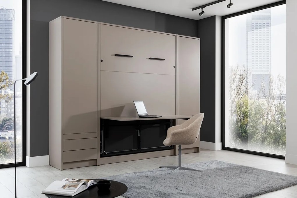 Pat rabatabil vertical Genius 120x200 cu birou - congo / cașmir