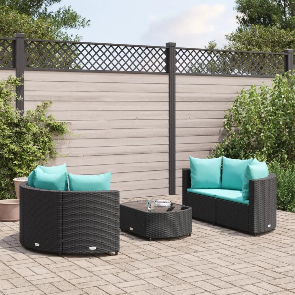 3308444 vidaXL Set mobilier de grădină cu perne, 5 piese, negru, poliratan