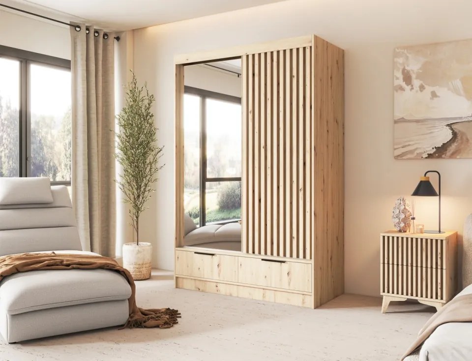 Șifonier cu uși glisante și oglindă, 120x60x204 cm, Voodi II, Eltap