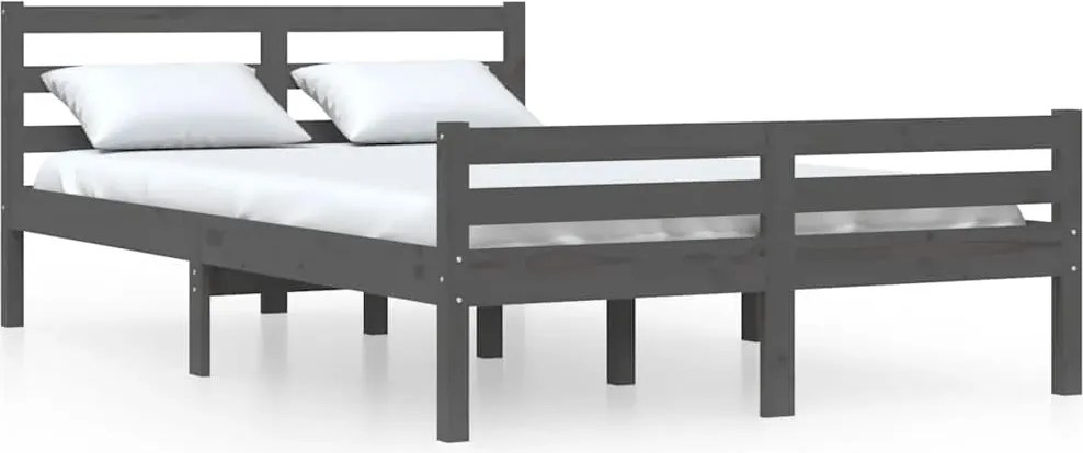 vidaXL Cadru de pat, gri, 140x190 cm, lemn masiv de pin