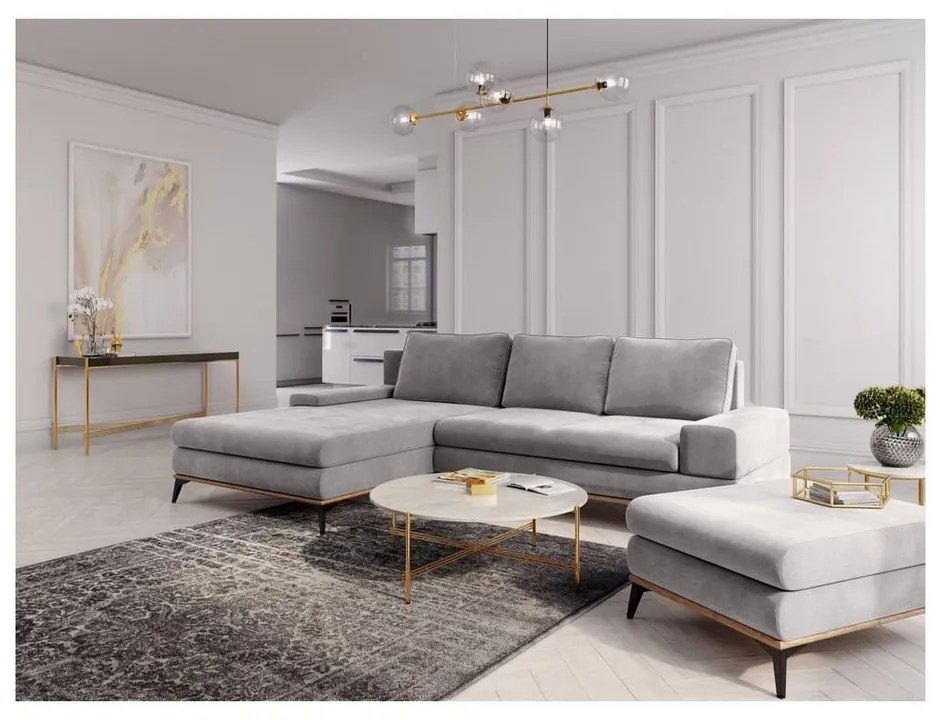 Colțar extensibil cu șezlong pe partea stângă Windsor &amp; Co Sofas Planet, gri deschis