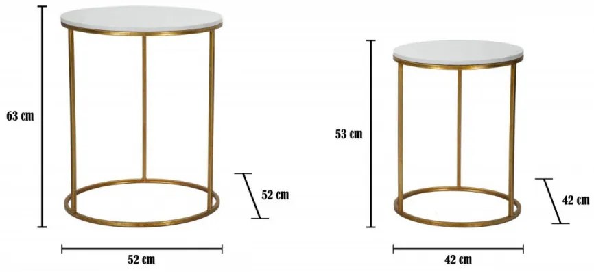 Set 2 masute auxiliare carrara alb/auriu din metal, ∅ 46 - ∅ 39 cm, Tory Mauro Ferretti