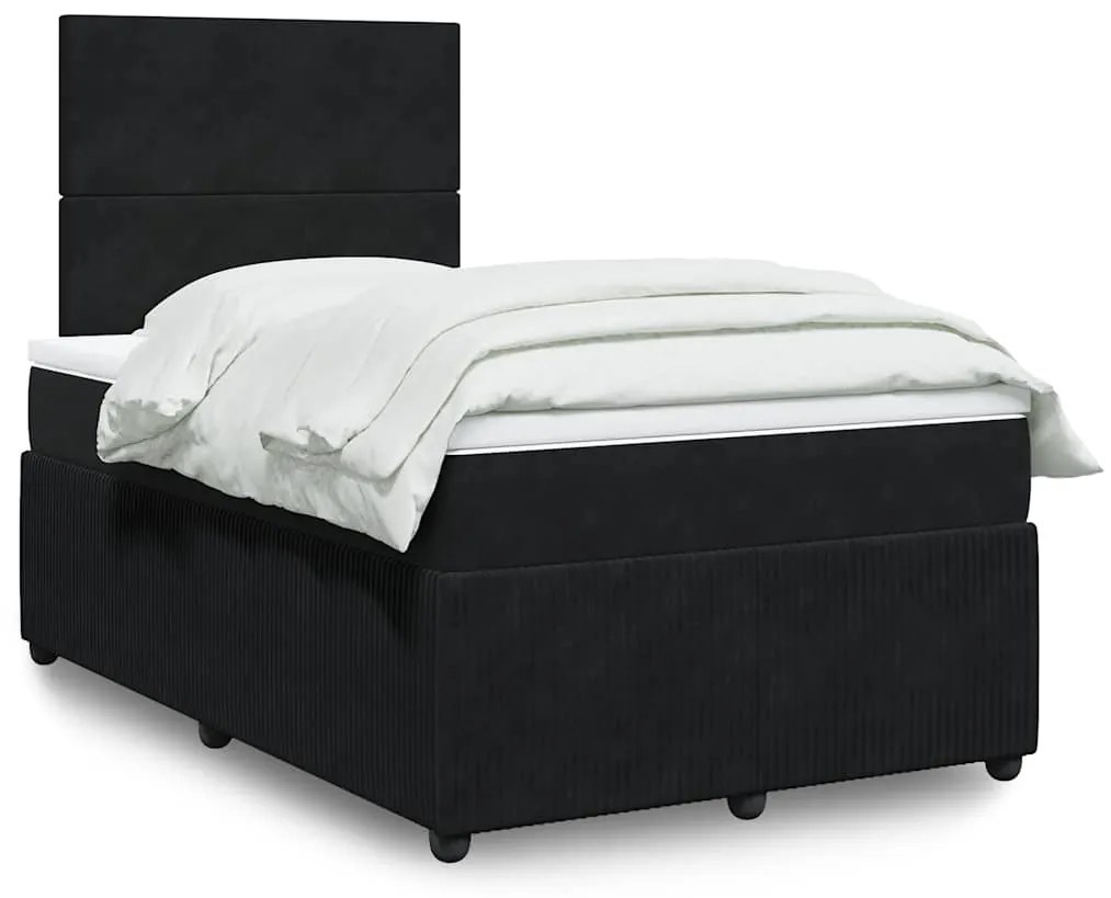 vidaXL Pat box spring cu saltea, negru, 120x200 cm, catifea