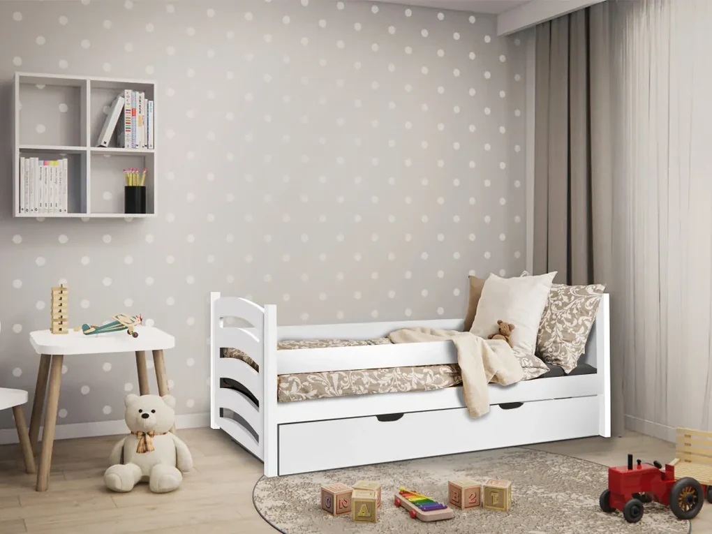 Pat pentru copii MELA 80 x 160 cm, alb Saltele: Fara saltea, Somiera pat: Cu lamele curbate