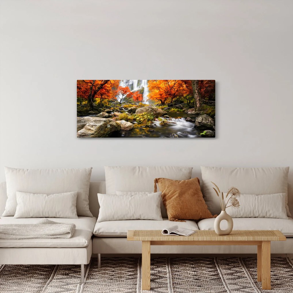 Tablou - Cascade în peisaj de toamnă, portocaliu (120x50 cm)
