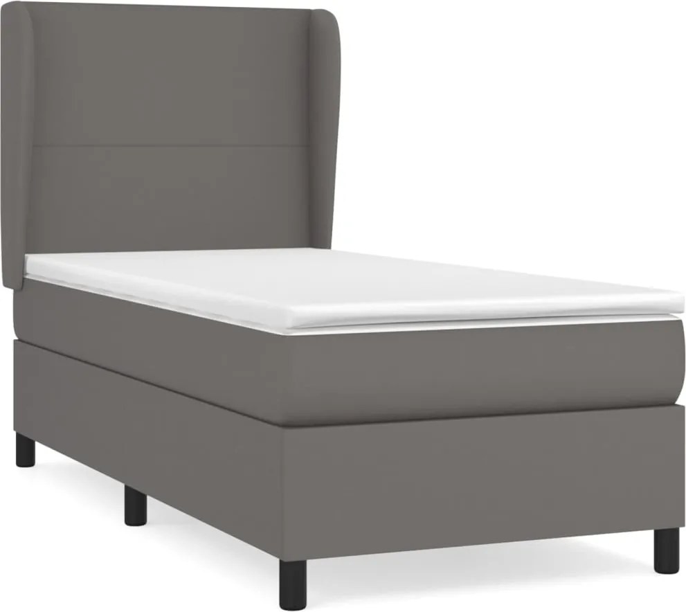 vidaXL Pat box spring cu saltea, gri, 90x190 cm, piele ecologică