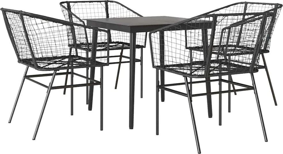 vidaXL Set de sufragerie de grădină 5 piese sticlă neagră polirattan