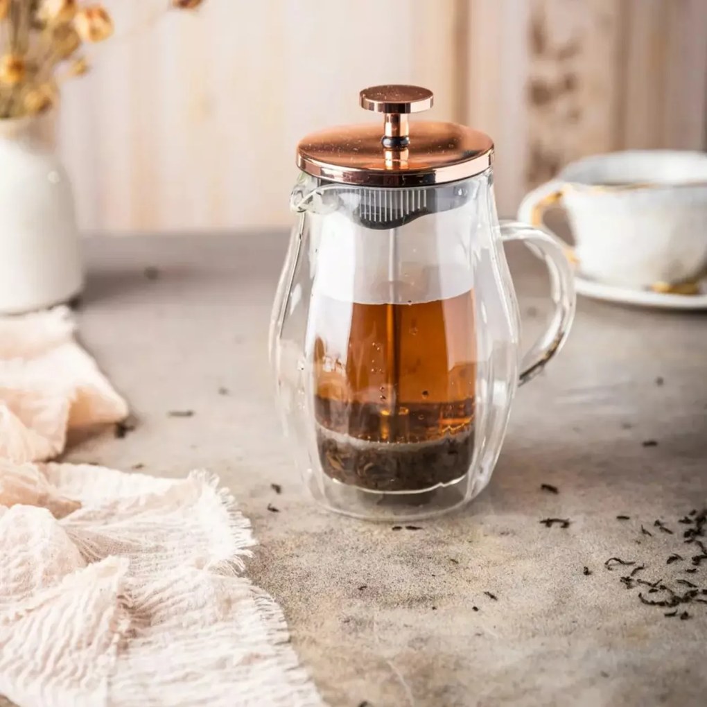 Infuzor pentru cafea/ceai, sticlă, culoare cupru, 0,35L Klausberg KB7721, cu perete dublu
