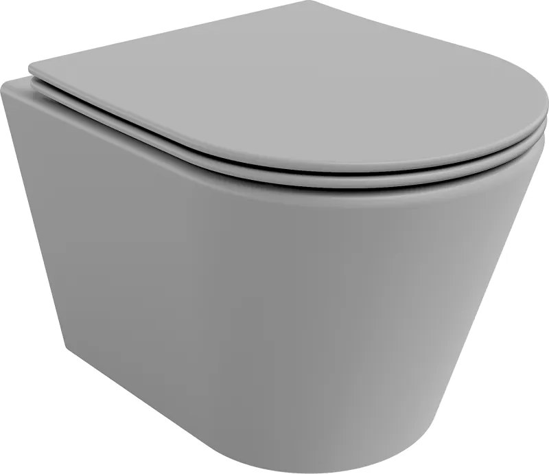 Mexen Rico vas de toaletă Rimless cu capac cu cădere lentă, slim, duroplast, gri deschis mat - 30724061