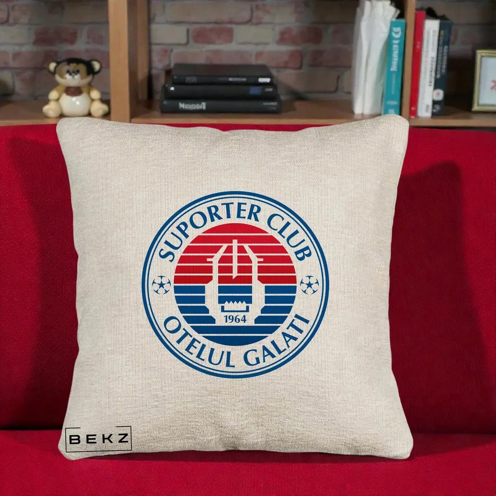 Perna Personalizata Otelul Galati Suporter Club 1964, 40x40 cm, Bej Canapea, Husa Detasabila, Perna Inclusa, BEKZ®