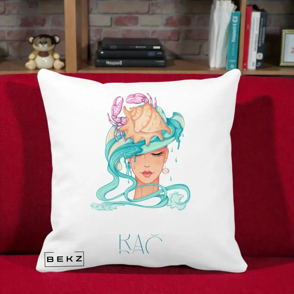 Perna Personalizata Zodie Rac, 40x40 cm, Alba Mata, Husa Detasabila, Perna Inclusa, BEKZ®