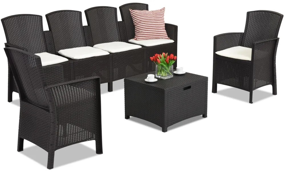 Set ratan cu o canapea extinsa Lido Coffee Box Max 6 maro Bica