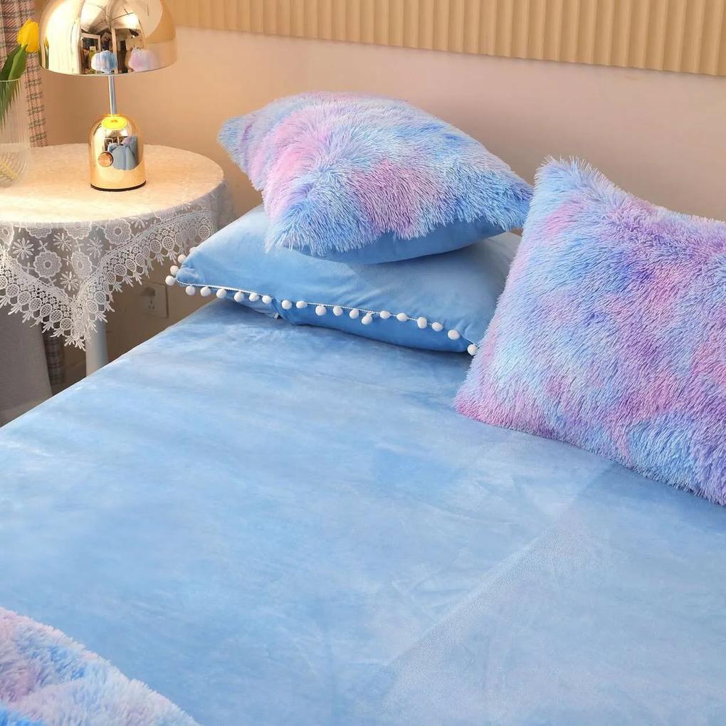 Lenjerie de pat super pufoasa, pat 2 persoane, 6 piese, bleu / roz, LLJ-24