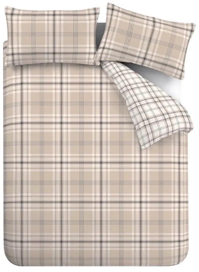 Lenjerie de pat maro/bej pentru pat dublu 200x200 cm Kelso Check – Catherine Lansfield
