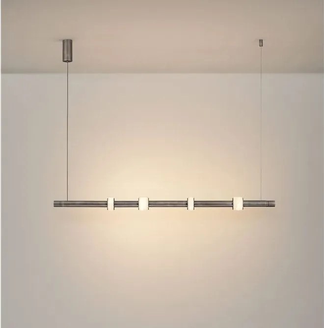 Lustra tub subtire aluminiu gri inchis si alabastru LED MARLOW