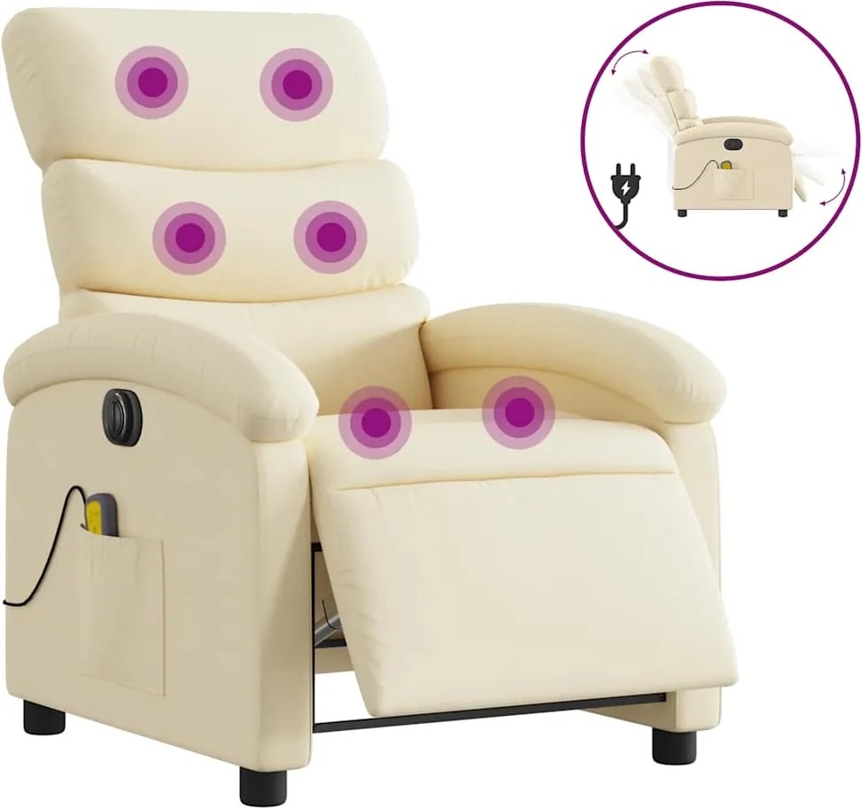 vidaXL Fotoliu electric de masaj rabatabil, crem, textil