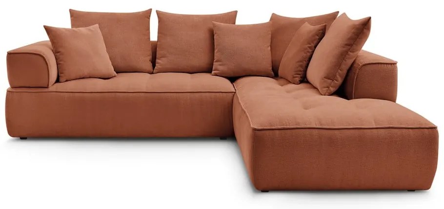 Colțar teracotă cu tapițerie din chenille (cu colț pe partea dreaptă/în formă de ”L”) Whesley – Bobochic Paris