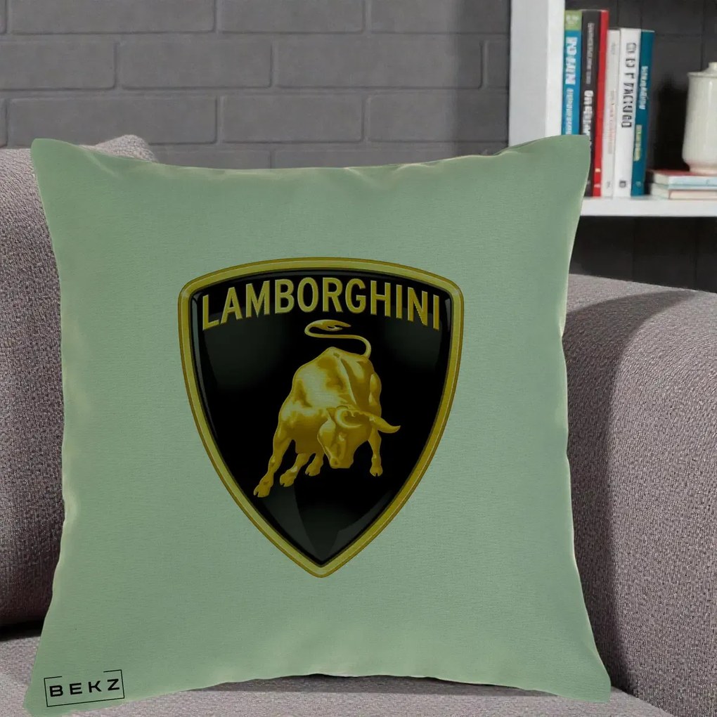 Perna Personalizata cu emblema Lamborghini, 40x40 cm, Verde, Husa Detasabila, Perna Inclusa, BEKZ®
