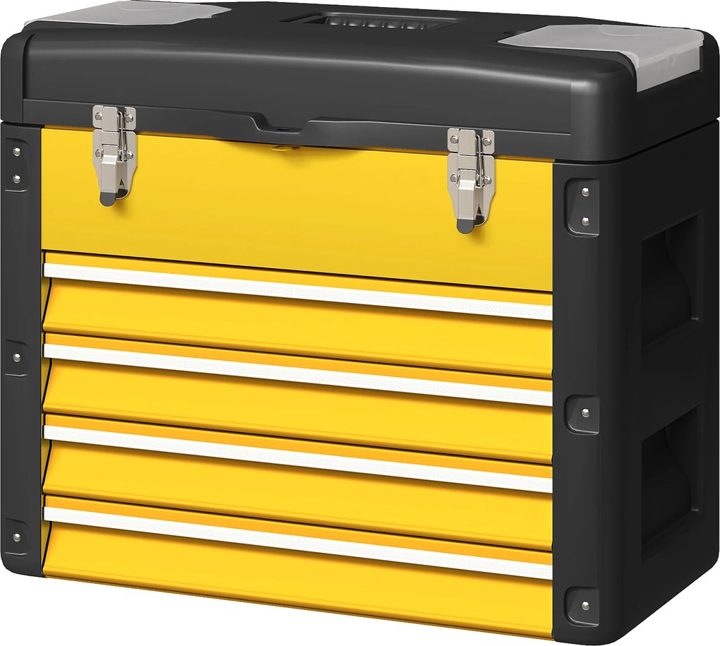 HOMCOM Cutie pentru scule cu 4 sertare, cufăr din oțel termolacat cu tavă detașabilă, 49,7x25,3x40,7 cm, galben | Aosom Romania