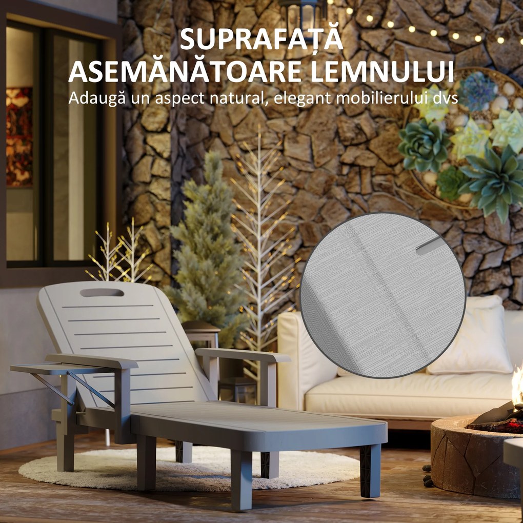 Outsunny Set 2 Șezlonguri cu Spătar Reglabil în 5 Poziții, Măsuță și Brațe Ergonomice, 79x158x88 cm, Gri | Aosom Romania