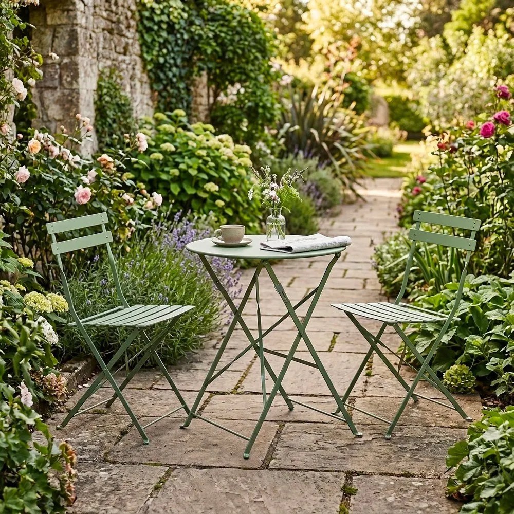 Set de dining pentru grădină verde salvie din oțel pentru 2 persoane Austin – Bizzotto