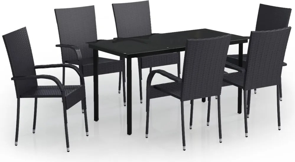vidaXL Set mobilier de grădină, 7 piese, negru