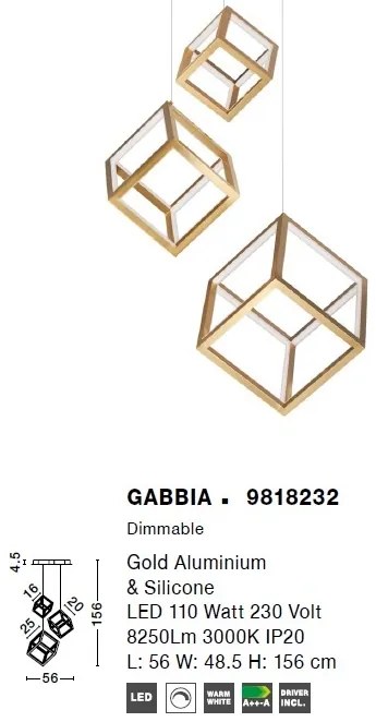 Lustra cu 3 pendule LED design modern geometric GABBIA auriu NVL-9818232