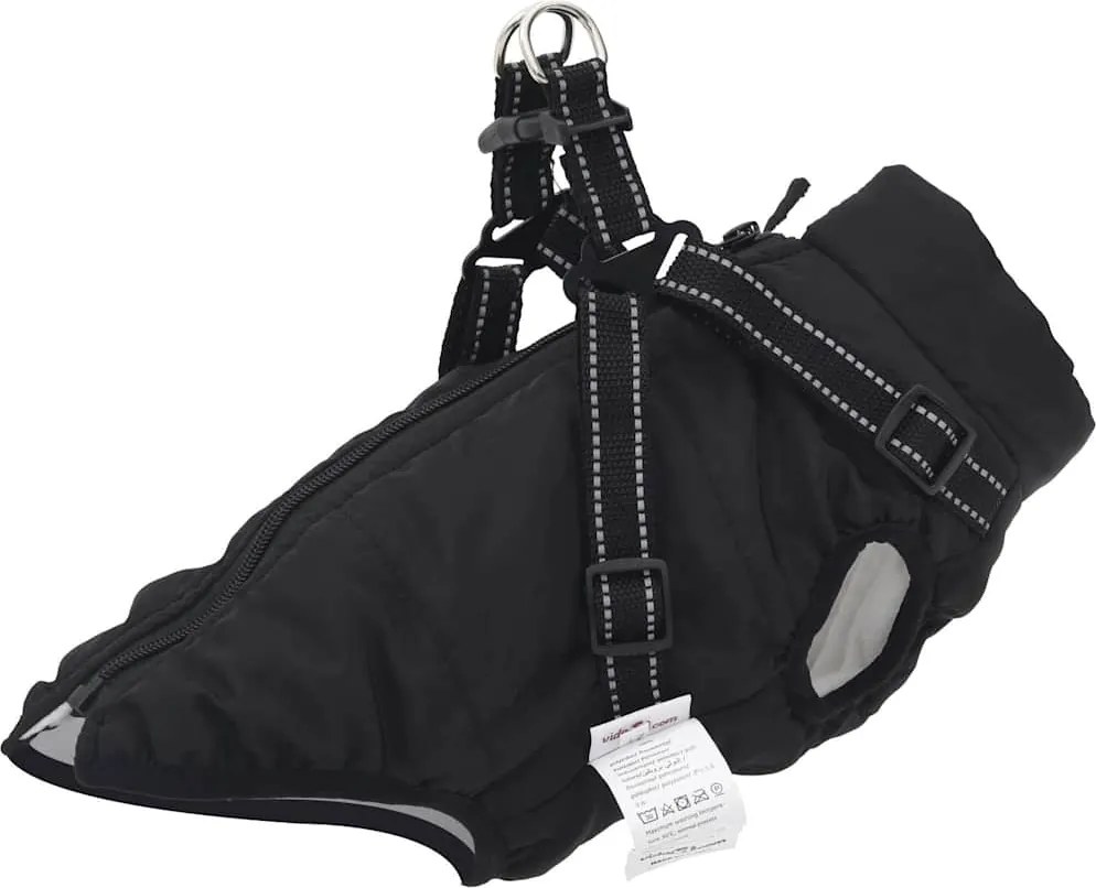vidaXL Haină câini cu ham impermeabilă reflectorizantă, negru, L40