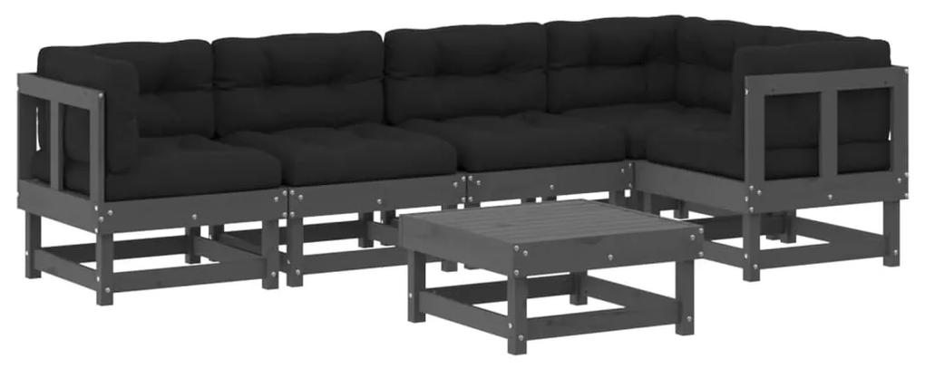 3185985 vidaXL Set mobilier relaxare grădină&perne 6 piese gri lemn masiv pin
