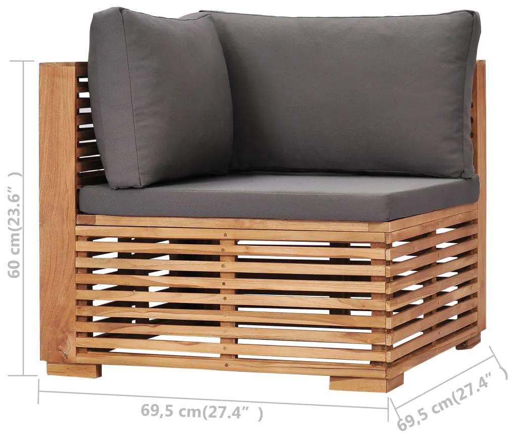 Set mobilier de gradina cu perne, 6 piese, lemn masiv de tec Morke gra, 3x colt + 2x mijloc + masa