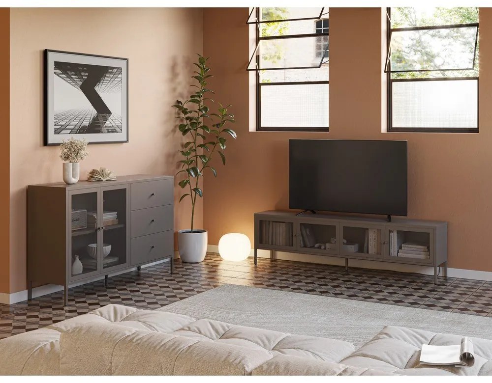 Comodă TV gri din metal 160x50x35 cm Fayna – Marckeric