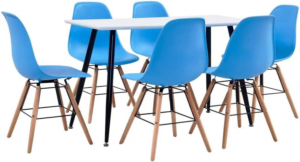 Set de mobilier bucatarie, 7 piese, albastru, material plastic