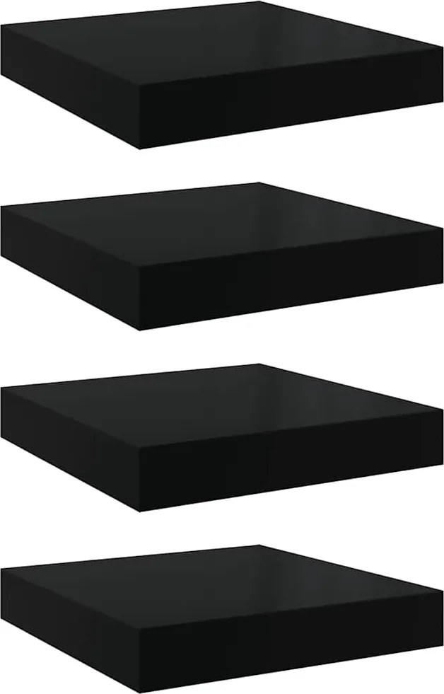 vidaXL Rafturi de perete 4 buc. negru extralucios 23x23,5x3,8 cm, MDF