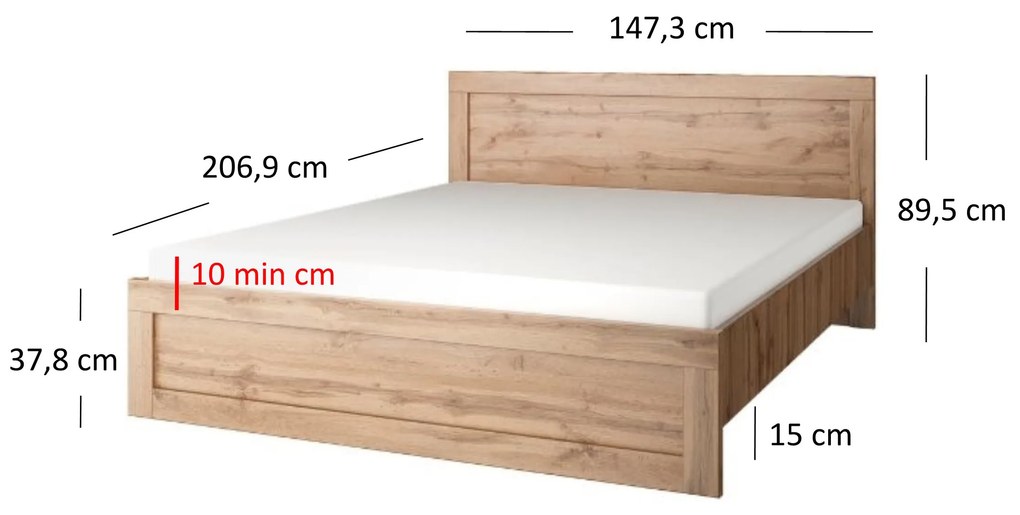 Pat matrimonial 140 cm Mirella (Stejar wotan) (cu somieră). 1053073