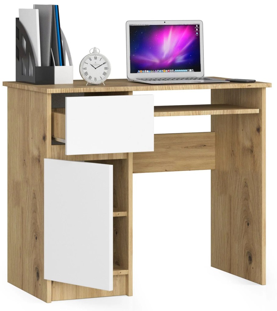 Masă PC Bhaskar (Stejar artisan + Alb) (S). 1070876