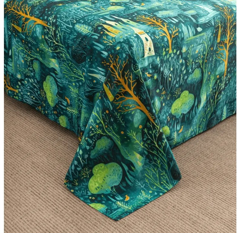 Cearsaf din microfibra 140x240 cm si husa pentru perna 50x70 cm NEON FOREST, colorat