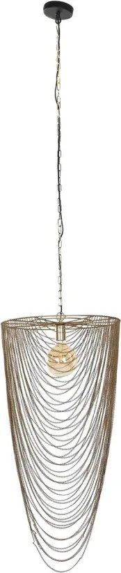 Lustră suspendată din metal, auriu, cu lanțuri, finisaj antichizat, 98 x 46 cm, „Vernon”