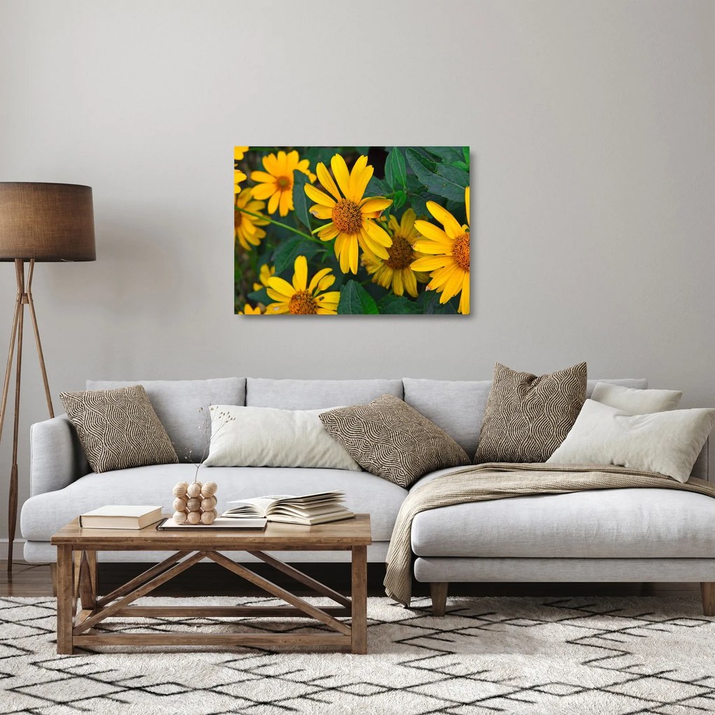 Tablou pe sticlă cu flori galbene (70x50 cm)