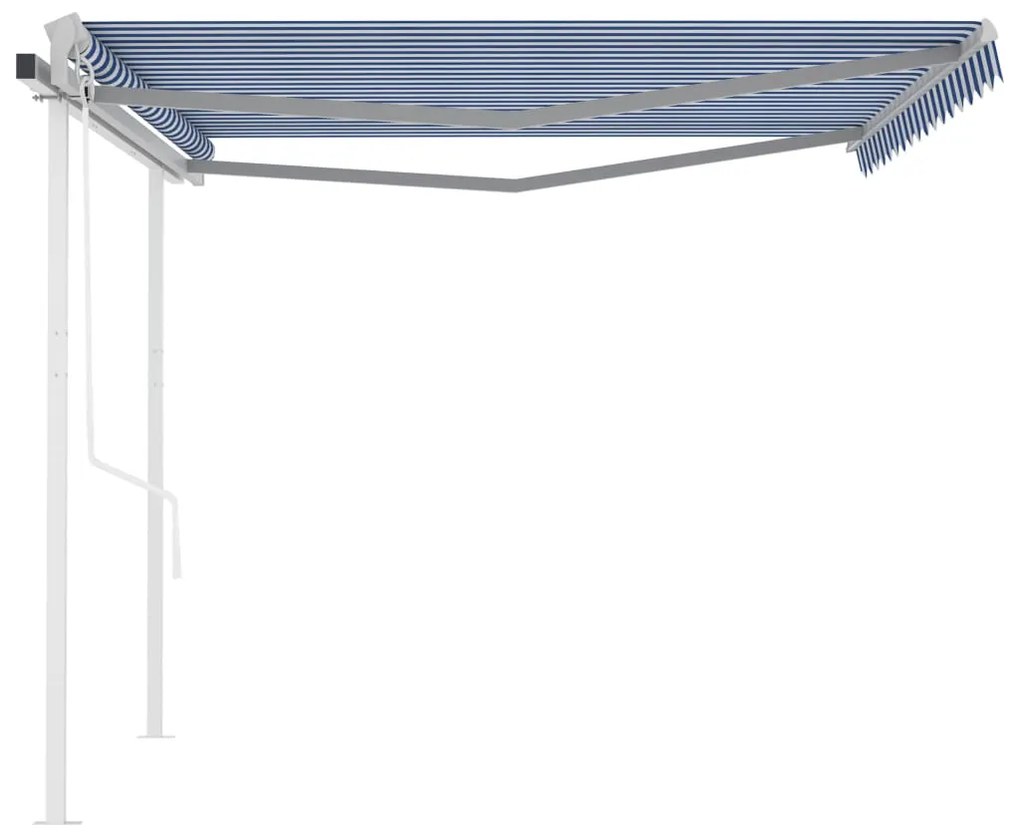 Copertina retractabila automat, cu stalpi, albastrualb 4,5x3 m Albastru si alb, 4.5 x 3 m