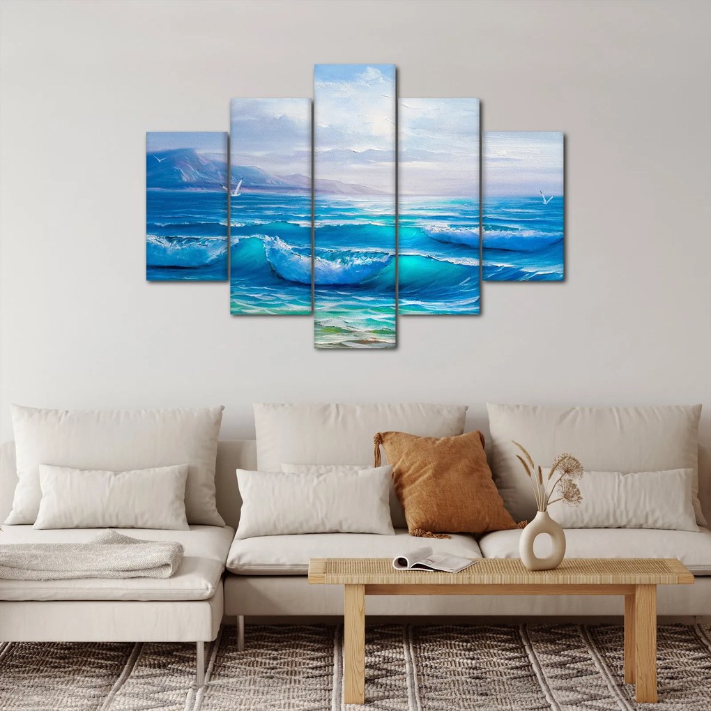 Tablou - Pictură în ulei de mare cu pescăruși (150x105 cm)