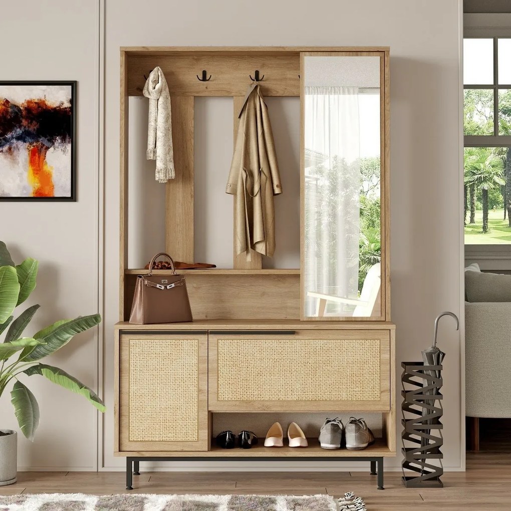 Cuier cu raft pentru pantofi Once Walnut and Oak